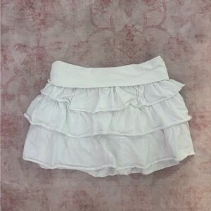 White ruffle foldover mini skirt
